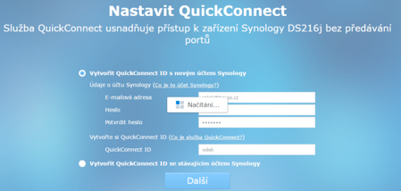 Probíhá tvorba účtu pro přihlášení...