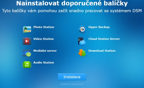 Nainstalujeme doporučené balíčky po prvním přihlášení na NAS server