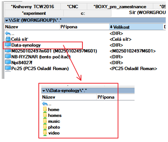 NAS server vidíme v počítačové síti.