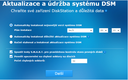 První přihlášení do NAS serveru účtem administrátora.