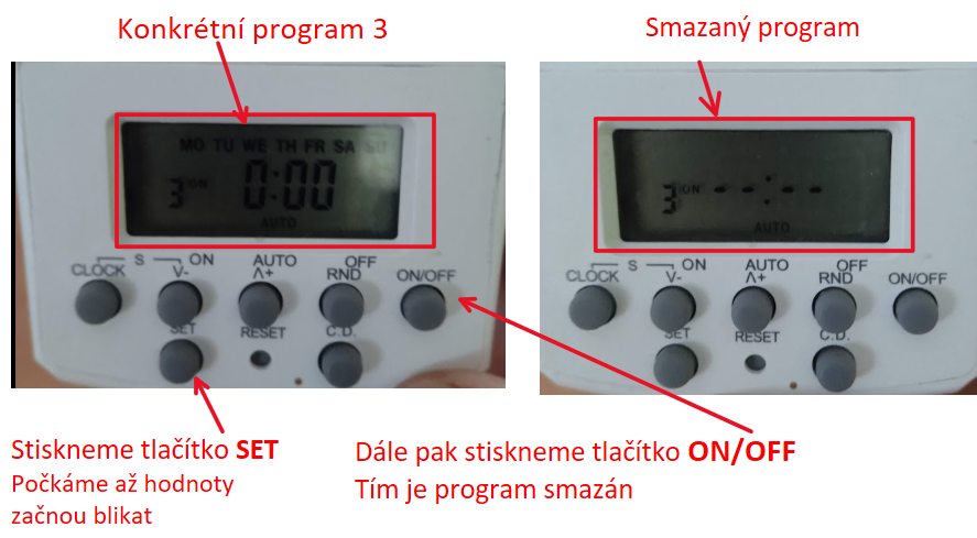 Smazání hodnot u konkrétního programu - například u programu 3.