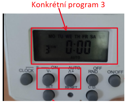 Zobrazení konkrétního programu 3 u digitálního časovače