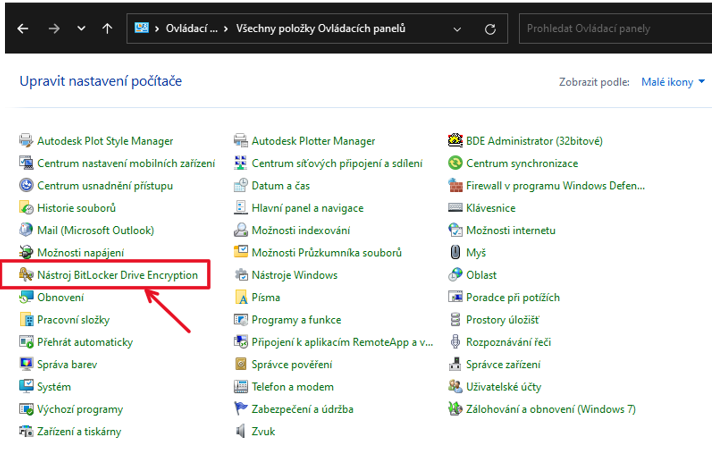Nástroj BitLocker najdeme v ovládacích panelech ve Windows