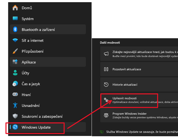 Přes Windows Update najdeme obnovení Windows 11