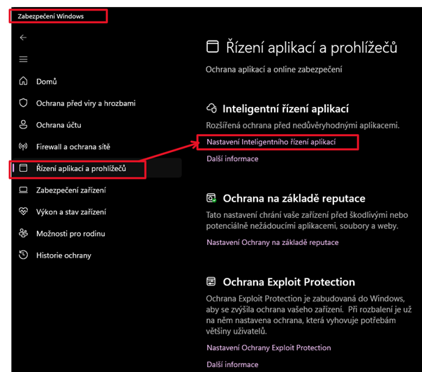 Řízení aplikací a prohlížečů